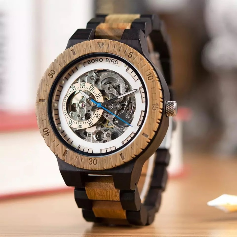 Luxury 100% Handmade Ebony and Sandalwood Automatic Kinetic Skeleton Watch - Picture 1 of 16